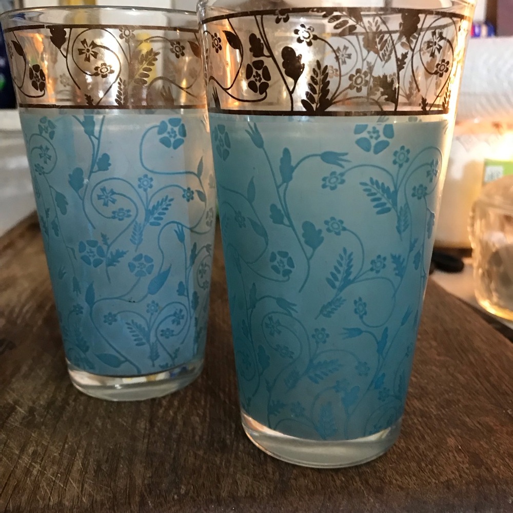 Vntg Set- Jeanette Hellenic Pattern Water Tumblers Wedgewood Blue. Xcellent Cond